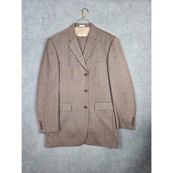 Stacy Adams Men Suit Gold LabeL 42R Brown Tan Windowpane Check Pants 35R (34x30) - Picture 1 of 13